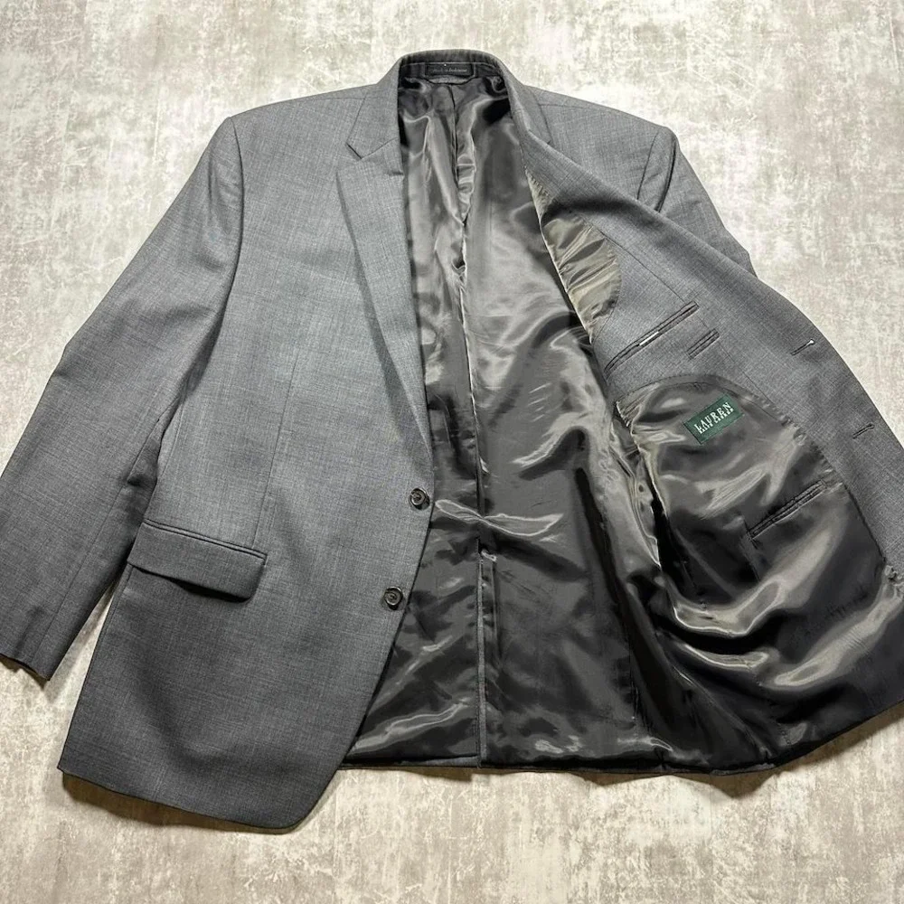 Lauren Ralph Lauren Blazer Mens 46 R Gray 100% Wool Two Button Sport Coat